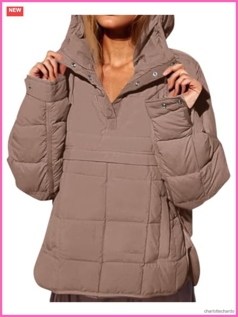 Oversized Quilted Puffer Jacket Hooded Pullover Warm Coat Polyamide